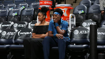 MINNEAPOLIS, MN- JULY 14: Sylvia Fowles #34 of the Minnesota Lynx warms up prior to a game against the Phoenix Mercury on July 14, 2019 at the Target Center in Minneapolis, Minnesota. NOTE TO USER: User expressly acknowledges and agrees that, by downloading and or using this photograph, User is consenting to the terms and conditions of the Getty Images License Agreement. Mandatory Copyright Notice: Copyright 2019 NBAE (Photo by David Sherman/NBAE via Getty Images)