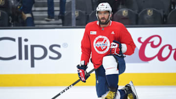LAS VEGAS, NV - MAY 27: Washington Capitals Left Wing Alex Ovechkin (8) during the Capitals practice for the NHL Stanley Cup Final Media Day on May 27, 2018 at T-Mobile Arena in Las Vegas, NV. (Photo by Chris Williams/Icon Sportswire via Getty Images)