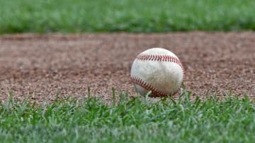 OMAHA, NE - JUNE 26: A general view of a baseball on the field during batting practice before game one of the College World Series Championship Series between the Arkansas Razorbacks and the Oregon State Beavers on June 26, 2018 at TD Ameritrade Park in Omaha, Nebraska. (Photo by Peter Aiken/Getty Images)
