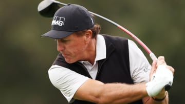 THOUSAND OAKS, CALIFORNIA - OCTOBER 23: Phil Mickelson of the United States plays his shot from the first tee during the second round of the Zozo Championship @ Sherwood on October 23, 2020 in Thousand Oaks, California. (Photo by Ezra Shaw/Getty Images)