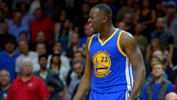 Nov 19, 2015; Los Angeles, CA, USA; Golden State Warriors forward Draymond Green (23) reacts from the court in the second half against the Los Angeles Clippers at Staples Center. The Warriors won 124-117. Mandatory Credit: Jayne Kamin-Oncea-USA TODAY Sports