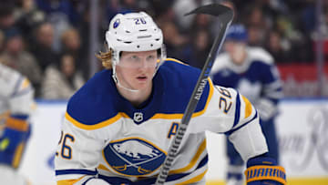 Nov 19, 2022; Toronto, Ontario, CAN; Buffalo Sabres defenseman Rasmus Dahlin (26) skates up ice against the Toronto Maple Leafs in the third period at Scotiabank Arena. Mandatory Credit: Dan Hamilton-USA TODAY Sports