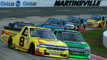 MARTINSVILLE, VA - OCTOBER 27: The NASCAR Truck Series drivers race in the 2018 Texas Roadhouse 200 at Martinsville Speedway (Photo by Sean Gardner/Getty Images)