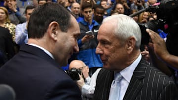 Duke basketball head coach Mike Krzyzewski and UNC basketball head coach Roy Williams (Rob Kinnan-USA TODAY Sports)