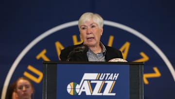 SALT LAKE CITY, UT - JANUARY 23: Gail Miller Owner of the of Larry H. Miller Group of Companies speaks during a press conference announcing the Miller family transferring Ownership of the Utah Jazz into a Legacy Trust at vivint.SmartHome Arena on January 23, 2017 in Salt Lake City, Utah. NOTE TO USER: User expressly acknowledges and agrees that, by downloading and or using this Photograph, User is consenting to the terms and conditions of the Getty Images License Agreement. Mandatory Copyright Notice: Copyright 2017 NBAE (Photo by Melissa Majchrzak/NBAE via Getty Images)