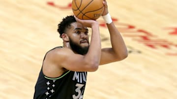 Karl-Anthony Towns #32 of the Minnesota Timberwolves shoots a free throw during the first quarter of an NBA game against the New Orleans Pelicans (Photo by Sean Gardner/Getty Images)