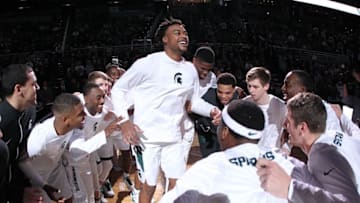 Dec 21, 2016; East Lansing, MI, USA; Michigan State Spartans forward Nick Ward (44) takes the court prior to a game against the Oakland Golden Grizzlies at Jack Breslin Student Events Center. Mandatory Credit: Mike Carter-USA TODAY Sports