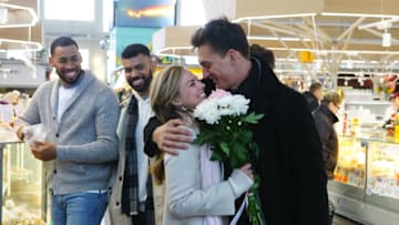 THE BACHELORETTE - "1506" - Emotionally exhausted from last week's drama but resolved to get her journey to find love back on track, Hannah looks forward to taking her nine remaining men to beautiful Riga, Latvia, on the Baltic Sea. One handsome suitor, who has been crushing hard on Hannah, is awarded the first one-on-one date. It turns out to be a heart-stopping but liberating experience as the couple bungee jump wearing little clothing; however, when the man kisses and tells about his lusty date, how will the other men react? On a group date to Riga Central Market, Hannah rewards another bachelor who presents her with flowers and passionate kisses. Two archrivals face off in a spirited wrist wrestling match that definitely grabs the Bachelorette's attention. On the final one-on-one for the week, Hannah and her date learn about a Latvian spa ritual, which mixes sauna and spiritual elements, including massage techniques. The temperature rises both literally and figuratively as the two connect with hot physical intensity, but will they be able to relate on a deeper, emotional level? Another man surprises Hannah with a late-night visit to proclaim his feelings for her. But before the rose ceremony, the Bachelorette is all business and needs to clarify what she expects in a future soul mate on "The Bachelorette," MONDAY, JUNE 24 (8:00-10:01 p.m. EDT), on ABC. (ABC/Mark Bourdillon)MIKE, DUSTIN, HANNAH BROWN, TYLER C.
