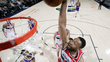 SALT LAKE CITY, UT - MARCH 29: Jabari Parker #12 of the Washington Wizards dunks the ball during the game against the Utah Jazz on March 29, 2019 at vivint.SmartHome Arena in Salt Lake City, Utah. Copyright 2019 NBAE (Photo by Melissa Majchrzak/NBAE via Getty Images)
