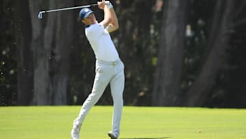 SAN FRANCISCO, CALIFORNIA - AUGUST 08: Jordan Spieth of the United States plays his second shot on the 14th hole during the third round of the 2020 PGA Championship at TPC Harding Park on August 08, 2020 in San Francisco, California. (Photo by Harry How/Getty Images)