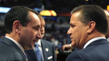 Duke basketball head coach Mike Krzyzewski and Kentucky's John Calipari (Photo by Lance King/Getty Images)