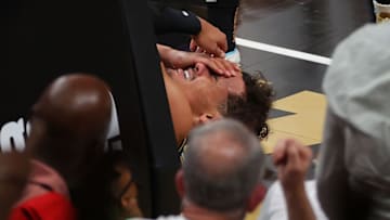 ATLANTA, GEORGIA - JUNE 14: Trae Young #11 of the Atlanta Hawks reacts after drawing a foul from the Philadelphia 76ers during the second half of game 4 of the Eastern Conference Semifinals at State Farm Arena on June 14, 2021 in Atlanta, Georgia. NOTE TO USER: User expressly acknowledges and agrees that, by downloading and or using this photograph, User is consenting to the terms and conditions of the Getty Images License Agreement. (Photo by Kevin C. Cox/Getty Images)