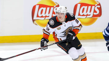 WINNIPEG, MB - JANUARY 13: Jakob Silfverberg #33 of the Anaheim Ducks keeps an eye on the play during second period action against the Winnipeg Jets at the Bell MTS Place on January 13, 2019 in Winnipeg, Manitoba, Canada. The Jets defeated the Ducks 4-3 in overtime. (Photo by Jonathan Kozub/NHLI via Getty Images)