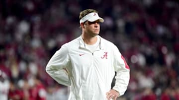 GLENDALE, AZ - JANUARY 11: Offensive coordinator Lane Kiffin of the Alabama Crimson Tide looks on prior to the 2016 College Football Playoff National Championship Game against the Clemson Tigers at University of Phoenix Stadium on January 11, 2016 in Glendale, Arizona. (Photo by Harry How/Getty Images)