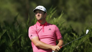 LAS VEGAS, NEVADA - OCTOBER 18: Jon Rahm of Spain plays his shot from the fifth tee during the final round of The CJ Cup @ Shadow Creek on October 18, 2020 in Las Vegas, Nevada. (Photo by Jeff Gross/Getty Images)