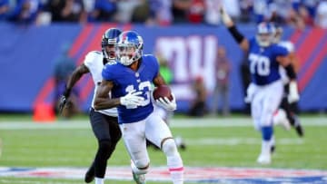 Oct 16, 2016; East Rutherford, NJ, USA; New York Giants wide receiver Odell Beckham Jr. (13) runs for a touchdown against the Baltimore Ravens during the fourth quarter at MetLife Stadium. Mandatory Credit: Brad Penner-USA TODAY Sports