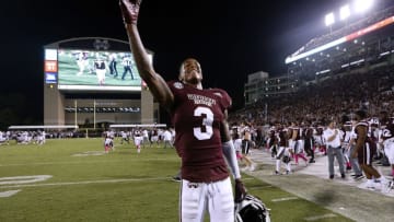 STARKVILLE, MS - OCTOBER 06: Cameron Dantzler #3 of the Mississippi State Bulldogs celebrates a win over the Auburn Tigers at Davis Wade Stadium on October 6, 2018 in Starkville, Mississippi. The Mississippi State Bulldogs won 23-9. (Photo by Jonathan Bachman/Getty Images)