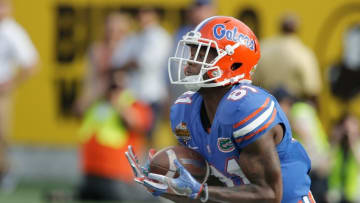 Jan 1, 2016; Orlando, FL, USA; Florida Gators wide receiver Antonio Callaway (81) catches a punt against Michigan Wolverines in the 2016 Citrus Bowl at Orlando Citrus Bowl Stadium. Mandatory Credit: Reinhold Matay-USA TODAY Sports