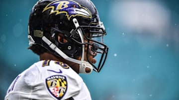 MIAMI, FL - AUGUST 25: Orlando Brown #78 of the Baltimore Ravens warms up before a preseason game against the Miami Dolphins at Hard Rock Stadium on August 25, 2018 in Miami, Florida. (Photo by Mark Brown/Getty Images)