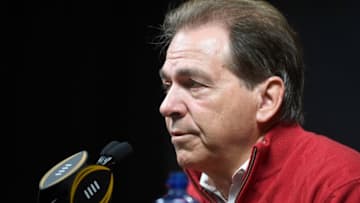 SAN JOSE, CA - JANUARY 05: Head Coach Nick Saban of the Alabama Crimson Tide speaks to the media during the College Football Playoff National Championship Media Day at SAP Center on January 5, 2019 in San Jose, California. (Photo by Thearon W. Henderson/Getty Images)