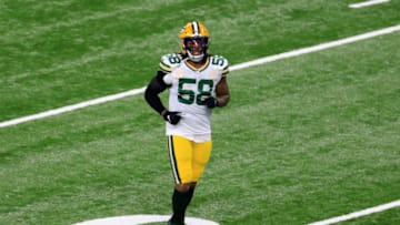 INDIANAPOLIS, INDIANA - NOVEMBER 22: Christian Kirksey #58 of the Green Bay Packers warms up before the game against the Indianapolis Colts at Lucas Oil Stadium on November 22, 2020 in Indianapolis, Indiana. (Photo by Justin Casterline/Getty Images)