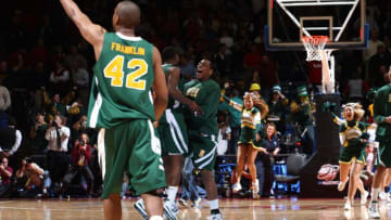 DAYTON, OH - MARCH 20: The Siena Saints celebrate a double overtime win over the Ohio State Buckeyes in the first round of the NCAA Division I Men's Basketball Tournament at University of Dayton Arena on March 20, 2009 in Dayton, Ohio. (Photo by Joe Robbins/Getty Images)