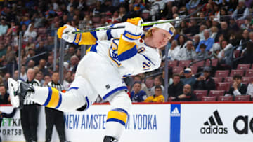 SUNRISE, FLORIDA - FEBRUARY 03: Rasmus Dahlin #26 of the Buffalo Sabres competes in the GEICO NHL Hardest Shot during the 2023 NHL All-Star Skills Competition at FLA Live Arena on February 03, 2023 in Sunrise, Florida. (Photo by Bruce Bennett/Getty Images)