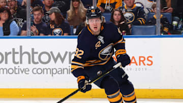 BUFFALO, NY - MARCH 14: Alexander Nylander #92 of the Buffalo Sabres skates during an NHL game against the Pittsburgh Penguins on March 14, 2019 at KeyBank Center in Buffalo, New York. (Photo by Bill Wippert/NHLI via Getty Images)