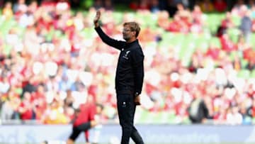 DUBLIN, IRELAND - AUGUST 5: Head Coach of Liverpool Jurgen Klopp waves to fans prior to during the Pre Season Friendly match between Liverpool and Athletic Club at Aviva Stadium on August 5, 2017 in Dublin, Ireland. (Photo by Ian Walton/Getty Images)