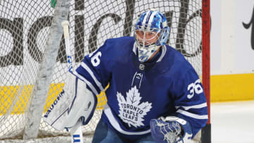 TORONTO, ON - MAY 10 : Jack Campbell #36 of the Toronto Maple Leafs warms up prior to action against the Tampa Bay Lightning in Game Five of the First Round of the 2022 Stanley Cup Playoffs at Scotiabank Arena on May 10, 2022 in Toronto, Ontario, Canada. (Photo by Claus Andersen/Getty images)