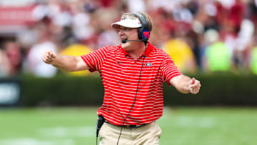 Sep 17, 2022; Columbia, South Carolina, USA; Georgia Bulldogs head coach Kirby Smart directs his team against the South Carolina Gamecocks in the second quarter at Williams-Brice Stadium. Mandatory Credit: Jeff Blake-USA TODAY Sports