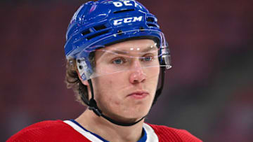 MONTREAL, CANADA - SEPTEMBER 29: Owen Beck #62 of the Montreal Canadiens skates during warm-ups of a pre-season game against the Toronto Maple Leafs at the Bell Centre on September 29, 2023 in Montreal, Quebec, Canada. The Toronto Maple Leafs defeated the Montreal Canadiens 2-1. (Photo by Minas Panagiotakis/Getty Images)
