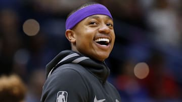 NEW ORLEANS, LA - MARCH 22: Isaiah Thomas #3 of the Los Angeles Lakers reacts before a game against the New Orleans Pelicans at the Smoothie King Center on March 22, 2018 in New Orleans, Louisiana. NOTE TO USER: User expressly acknowledges and agrees that, by downloading and or using this photograph, User is consenting to the terms and conditions of the Getty Images License Agreement. (Photo by Jonathan Bachman/Getty Images)