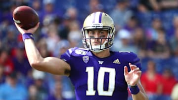 SEATTLE, WASHINGTON - AUGUST 31: Jacob Eason #10 of the Washington Huskies looks to throw the ball in the first quarter against the Eastern Washington Eagles during their game at Husky Stadium on August 31, 2019 in Seattle, Washington. (Photo by Abbie Parr/Getty Images)