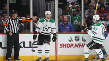 DENVER, CO - DECEMBER 3: Tyler Seguin #91 of the Dallas Stars celebrates with teammate Alexander Radulov #47 after scoring a goal against the Colorado Avalanche at the Pepsi Center on December 3, 2017 in Denver, Colorado. (Photo by Michael Martin/NHLI via Getty Images)
