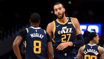 Rudy Gobert and Emmanuel Mudiay, Utah Jazz. (Photo by Will Newton/Getty Images)