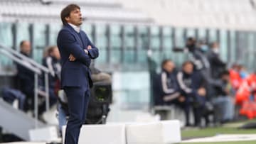 TURIN, ITALY - MAY 15: Antonio Conte Head coach of Internazionale reacts during the Serie A match between Juventus and FC Internazionale at Allianz Stadium on May 15, 2021 in Turin, Italy. Sporting stadiums around Italy remain under strict restrictions due to the Coronavirus Pandemic as Government social distancing laws prohibit fans inside venues resulting in games being played behind closed doors. (Photo by Jonathan Moscrop/Getty Images)