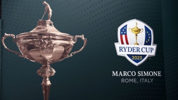 ROME, ITALY - MAY 02: A detailed view of Ryder Cup 2023 Branding Signage is seen prior to the DS Automobiles Italian Open at Marco Simone Golf Club on May 02, 2023 in Italy. (Photo by Naomi Baker/Getty Images)