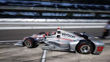 May 19, 2016; Indianapolis, IN, USA; Verizon Indy Car driver Will Power pulls out of the pits during practice for the Indianapolis 500 at Indianapolis Motor Speedway. Mandatory Credit: Brian Spurlock-USA TODAY Sports