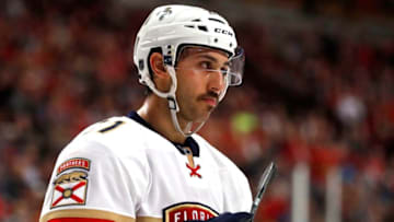 CHICAGO, IL - NOVEMBER 29: Florida Panthers Center Vincent Trocheck (21) looks on in the second period of play during a game between the Florida Panthers and the Chicago Blackhawks on November 29, 2016, at the United Center in Chicago, IL. (Photo by Robin Alam/Icon Sportswire via Getty Images)