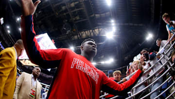 NEW ORLEANS, LOUISIANA - OCTOBER 11: Zion Williamson #1 of the New Orleans Pelicans reacts after a game against the Utah Jazz at the Smoothie King Center on October 11, 2019 in New Orleans, Louisiana. (Photo by Jonathan Bachman/Getty Images)