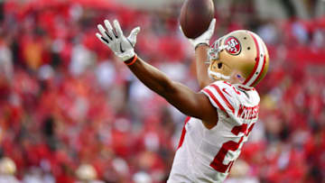TAMPA, FLORIDA - SEPTEMBER 08: Ahkello Witherspoon #23 of the San Francisco 49ers celebrates after scoring on an interception thrown by Jameis Winston #3 of the Tampa Bay Buccaneers in the fourth quarter of a game at Raymond James Stadium on September 08, 2019 in Tampa, Florida. (Photo by Julio Aguilar/Getty Images)