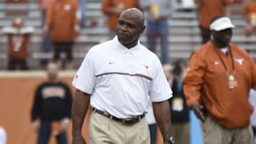 Nov 25, 2016; Austin, TX, USA; Texas Longhorns head coach Charlie Strong prior to kickoff against the Texas Christian Horned Frogs at Darrell K Royal-Texas Memorial Stadium. Mandatory Credit: Brendan Maloney-USA TODAY Sports