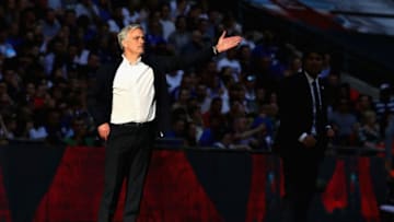 LONDON, ENGLAND - MAY 19: Manager of Manchester United Jose Mourinho gestures from the sideline during the Emirates FA Cup Final between Chelsea and Manchester United at Wembley Stadium on May 19, 2018 in London, England. (Photo by Chris Brunskill Ltd/Getty Images)