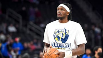 DETROIT, MICHIGAN - DECEMBER 06: Jerami Grant #9 of the Detroit Pistons warms up before a game against the Oklahoma City Thunder wearing a shirt in support of the victims of the Oxford High School shooting at Little Caesars Arena on December 06, 2021 in Detroit, Michigan. NOTE TO USER: User expressly acknowledges and agrees that, by downloading and or using this photograph, User is consenting to the terms and conditions of the Getty Images License Agreement. (Photo by Nic Antaya/Getty Images)