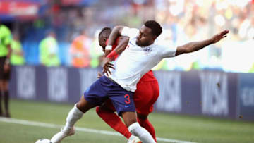 NIZHNIY NOVGOROD, RUSSIA - JUNE 24: Danny Rose of England takes on Abdiel Arroyo of Panama during the 2018 FIFA World Cup Russia group G match between England and Panama at Nizhniy Novgorod Stadium on June 24, 2018 in Nizhniy Novgorod, Russia. (Photo by Clive Mason/Getty Images)