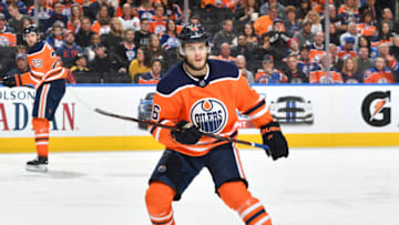 EDMONTON, AB - MARCH 24: Pontus Aberg #46 of the Edmonton Oilers skates during the game against the Los Angeles Kings on March 24, 2018 at Rogers Place in Edmonton, Alberta, Canada. (Photo by Andy Devlin/NHLI via Getty Images)