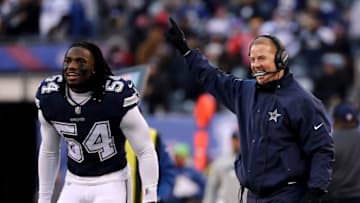 EAST RUTHERFORD, NEW JERSEY - DECEMBER 10: Head coach Jason Garrett and Jaylon Smith