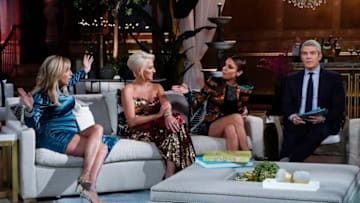 THE REAL HOUSEWIVES OF NEW YORK CITY -- "Reunion" -- Pictured: (l-r) Sonja Morgan, Dorinda Medley, Bethenny Frankel, Andy Cohen -- (Photo by: Heidi Gutman/Bravo)