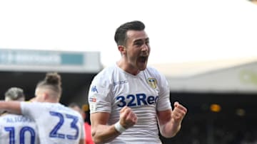 LEEDS, ENGLAND - APRIL 13: Jack Harrison of Leeds United celebrates scoring the opening goal during the Sky Bet Championship match between Leeds United and Sheffield Wednesday at Elland Road on April 13, 2019 in Leeds, England. (Photo by George Wood/Getty Images)